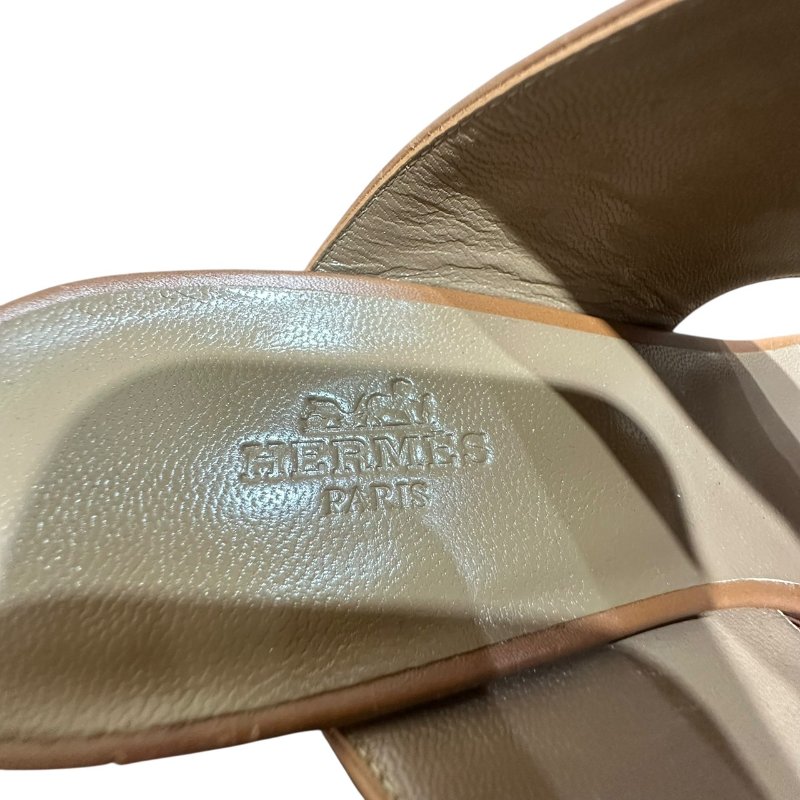 【美收精品】HERMES 茶白色皮革跟鞋 4-732-4