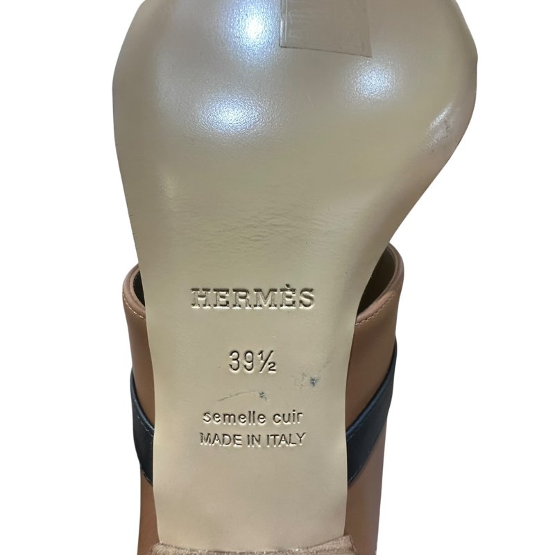 【美收精品】HERMES 茶白色皮革跟鞋 4-732-6