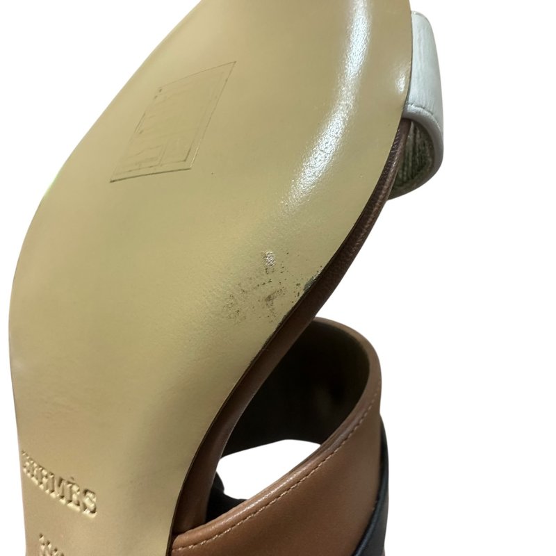【美收精品】HERMES 茶白色皮革跟鞋 4-732-7