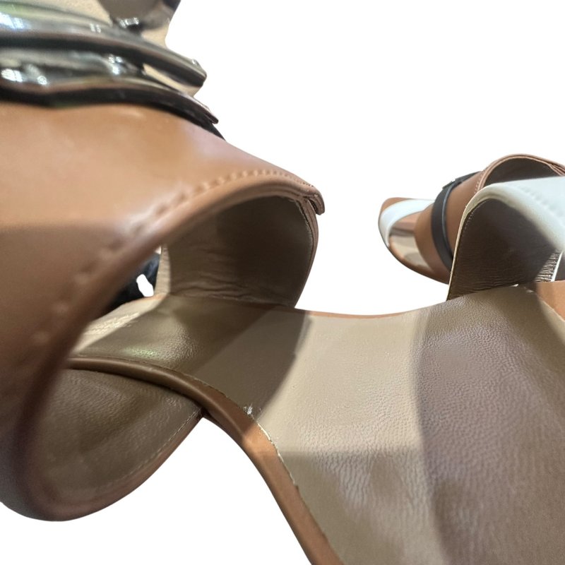 【美收精品】HERMES 茶白色皮革跟鞋 4-732-11