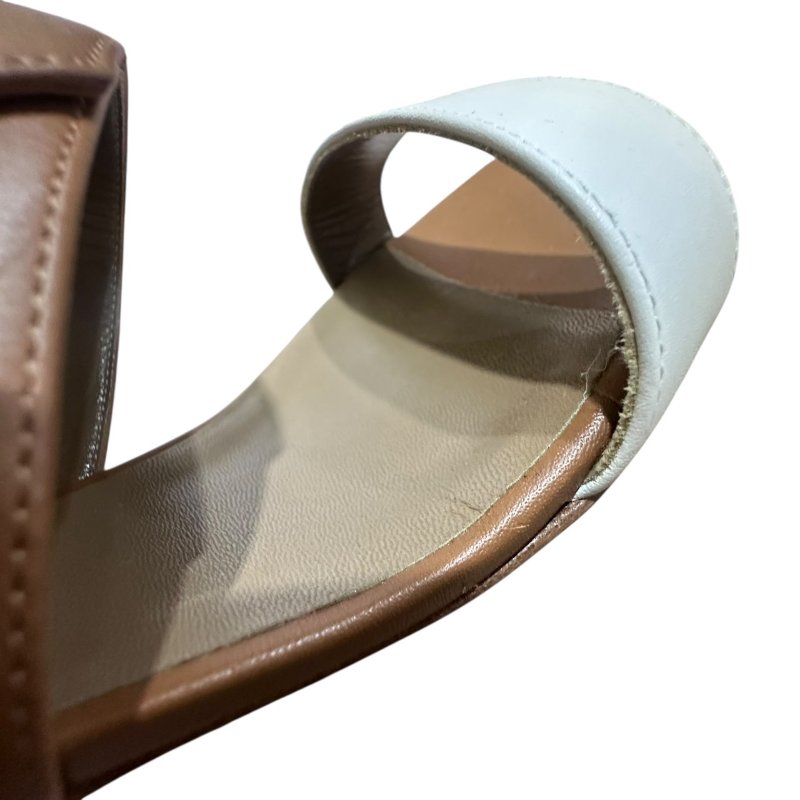 【美收精品】HERMES 茶白色皮革跟鞋 4-732-12
