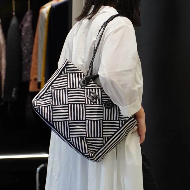 ✨Chanel 2way 黑白條紋沙灘包 托特包 98🆕 內外乾淨🖤-1