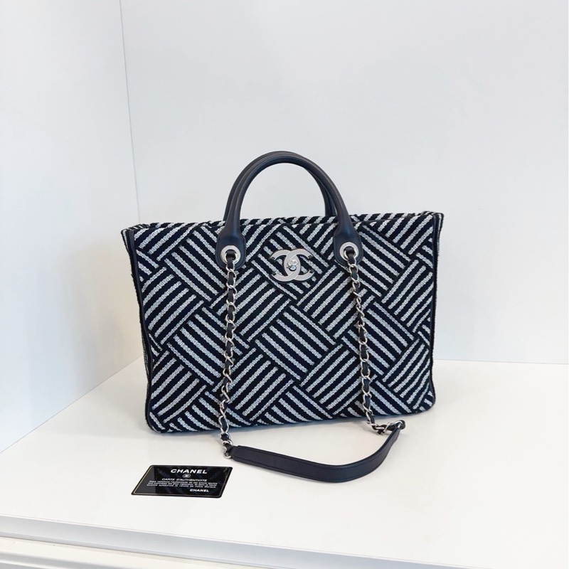 ✨Chanel 2way 黑白條紋沙灘包 托特包 98🆕 內外乾淨🖤-2