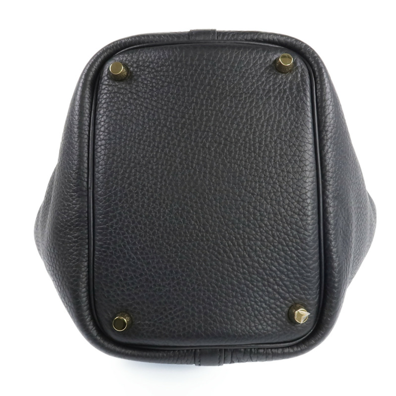 HERMES Clemence皮革Picotin PM金扣手挽袋Noir-3