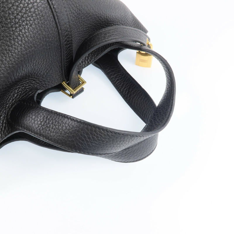 HERMES Clemence皮革Picotin PM金扣手挽袋Noir-7