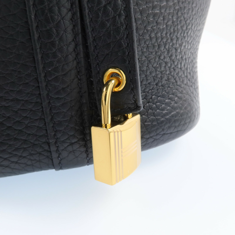 HERMES Clemence皮革Picotin PM金扣手挽袋Noir-9