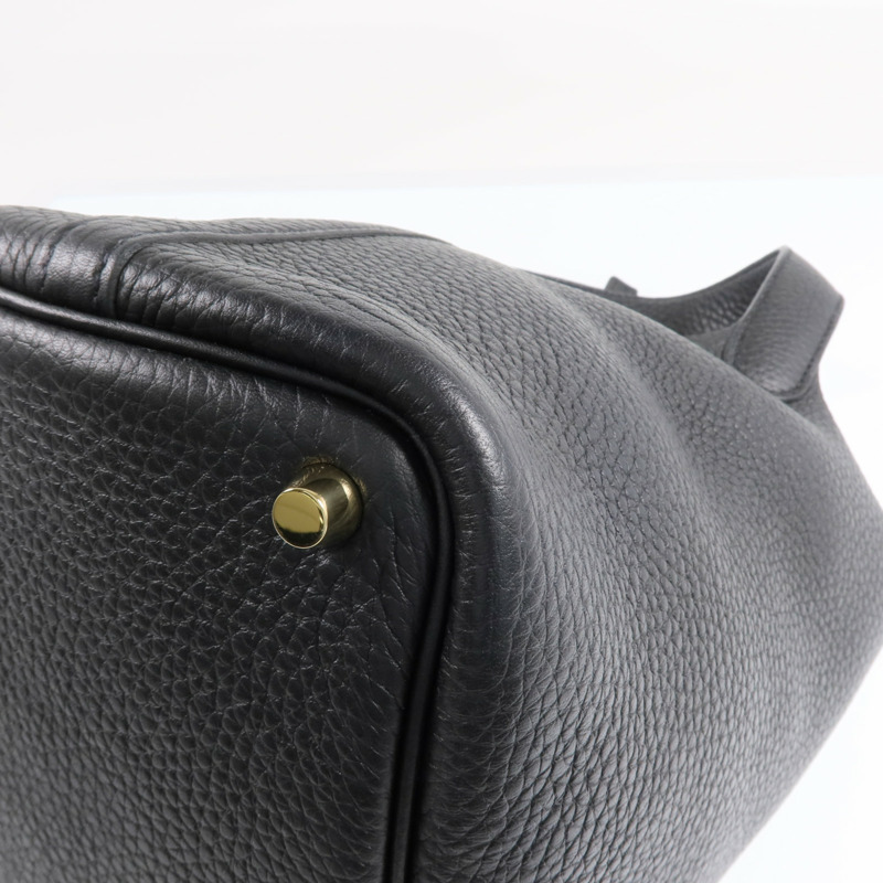 HERMES Clemence皮革Picotin PM金扣手挽袋Noir-10