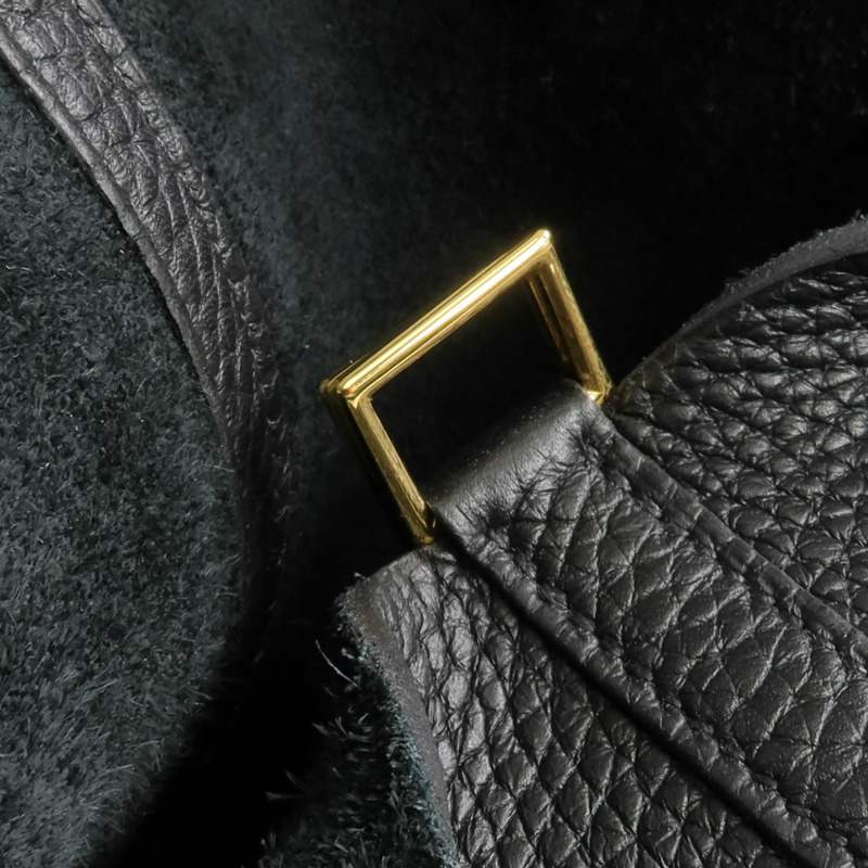 HERMES Clemence皮革Picotin PM金扣手挽袋Noir-14