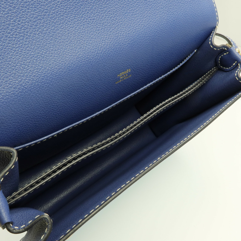 HERMES Evercolor皮革Roulis 23金扣肩背袋Bleu Brighton-4
