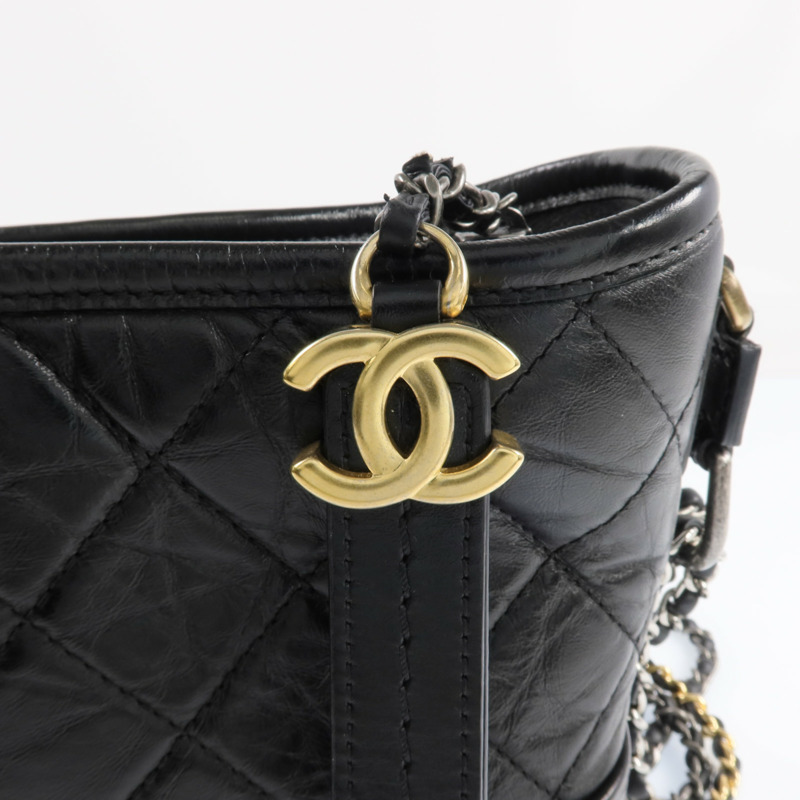 CHANEL 牛皮皮革Gabrielle Small 金銀鏈帶肩背包-8
