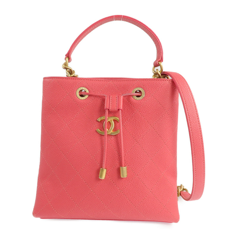 CHANEL 牛皮皮革Bolsa CC Drawstring金扣手挽肩背兩用袋-0