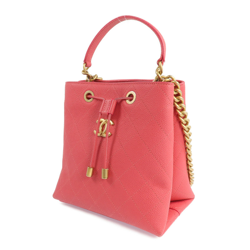 CHANEL 牛皮皮革Bolsa CC Drawstring金扣手挽肩背兩用袋-1