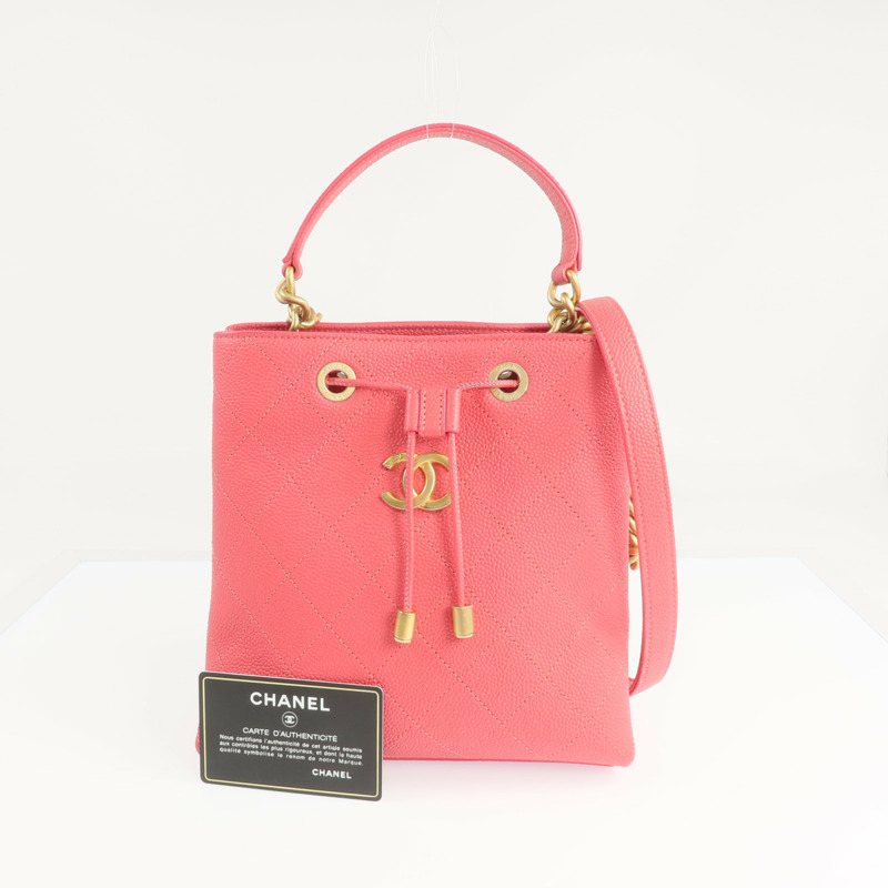 CHANEL 牛皮皮革Bolsa CC Drawstring金扣手挽肩背兩用袋-9