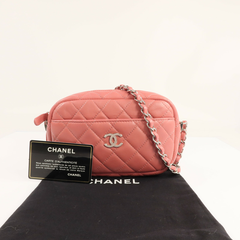 CHANEL 羊皮皮革Camera Bag銀扣鏈帶肩背袋-9