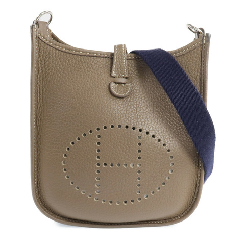HERMES Clemence皮革Evelyne TPM銀扣肩背袋Etoupe