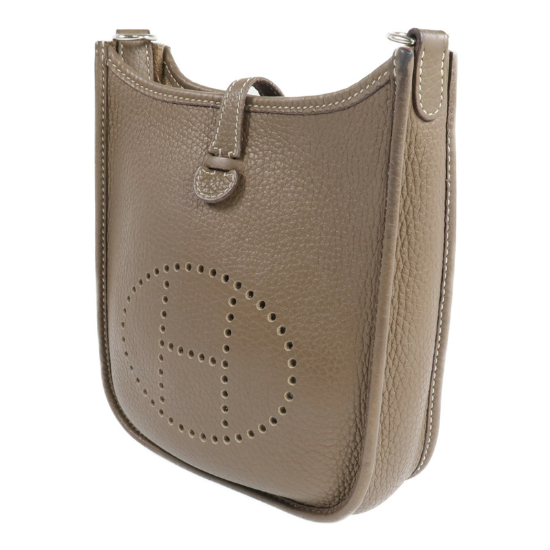 HERMES Clemence皮革Evelyne TPM銀扣肩背袋Etoupe-1