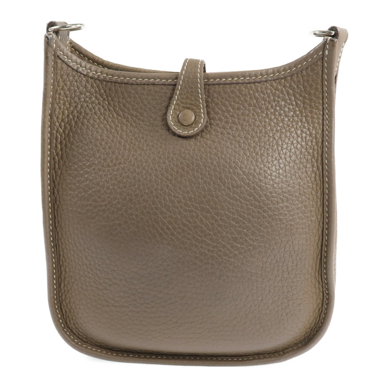 HERMES Clemence皮革Evelyne TPM銀扣肩背袋Etoupe-2