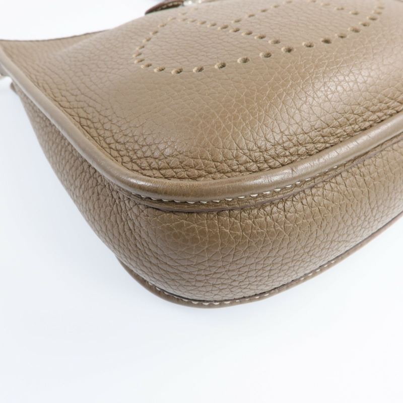 HERMES Clemence皮革Evelyne TPM銀扣肩背袋Etoupe-7