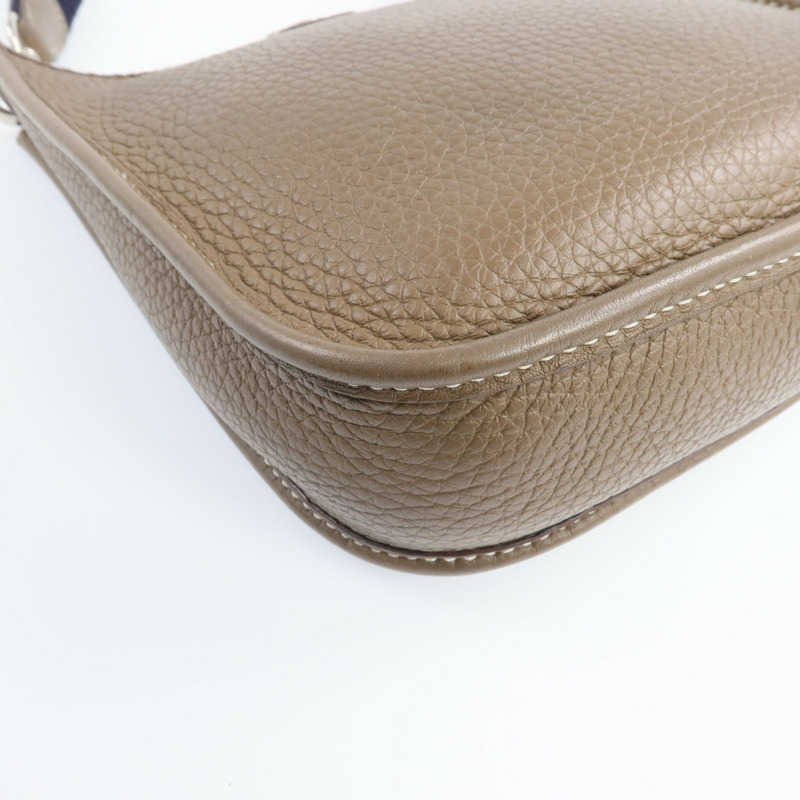 HERMES Clemence皮革Evelyne TPM銀扣肩背袋Etoupe-9