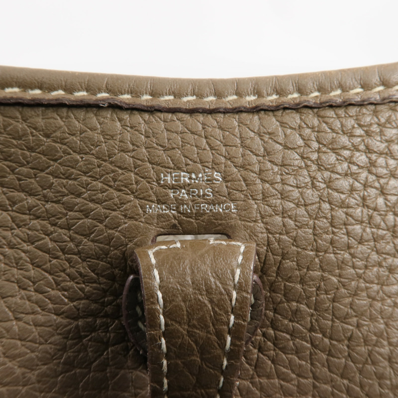 HERMES Clemence皮革Evelyne TPM銀扣肩背袋Etoupe-10