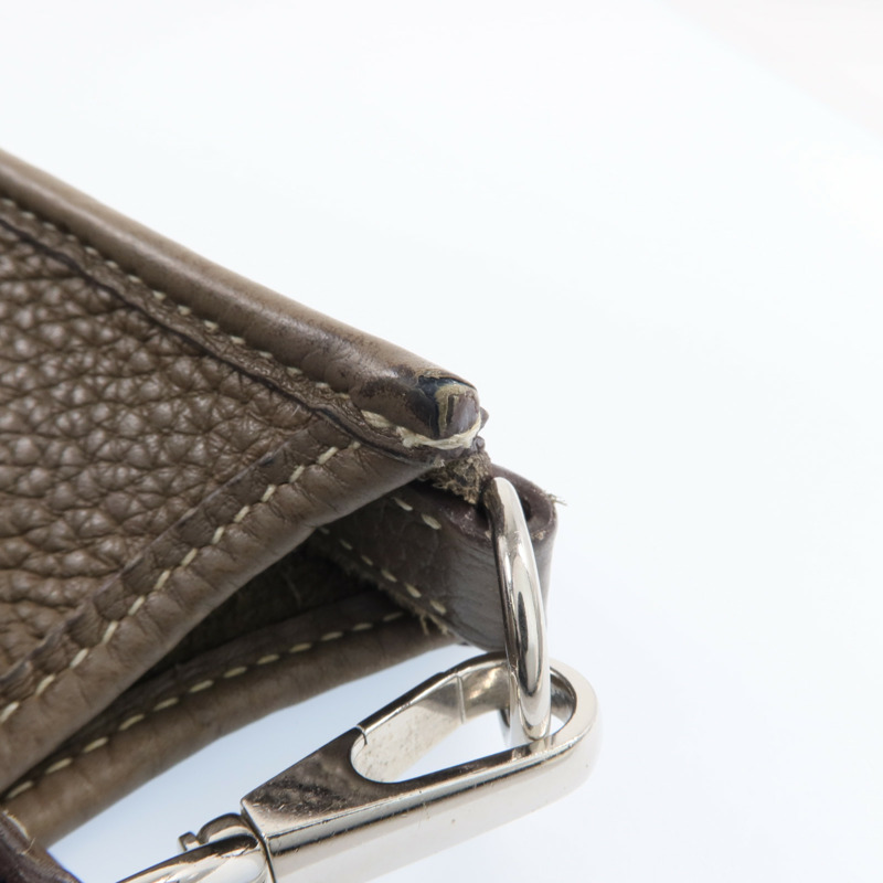 HERMES Clemence皮革Evelyne TPM銀扣肩背袋Etoupe-12