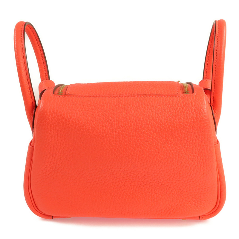 HERMES Clemence皮革Mini Lindy金扣手挽肩背兩用袋Rose Tomate-2