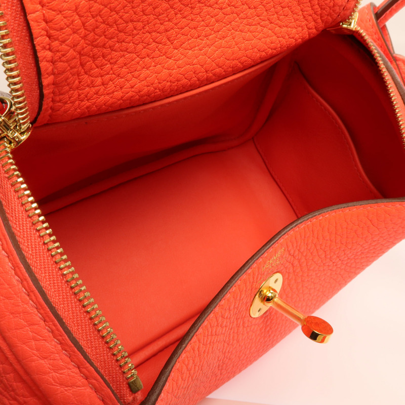 HERMES Clemence皮革Mini Lindy金扣手挽肩背兩用袋Rose Tomate-4
