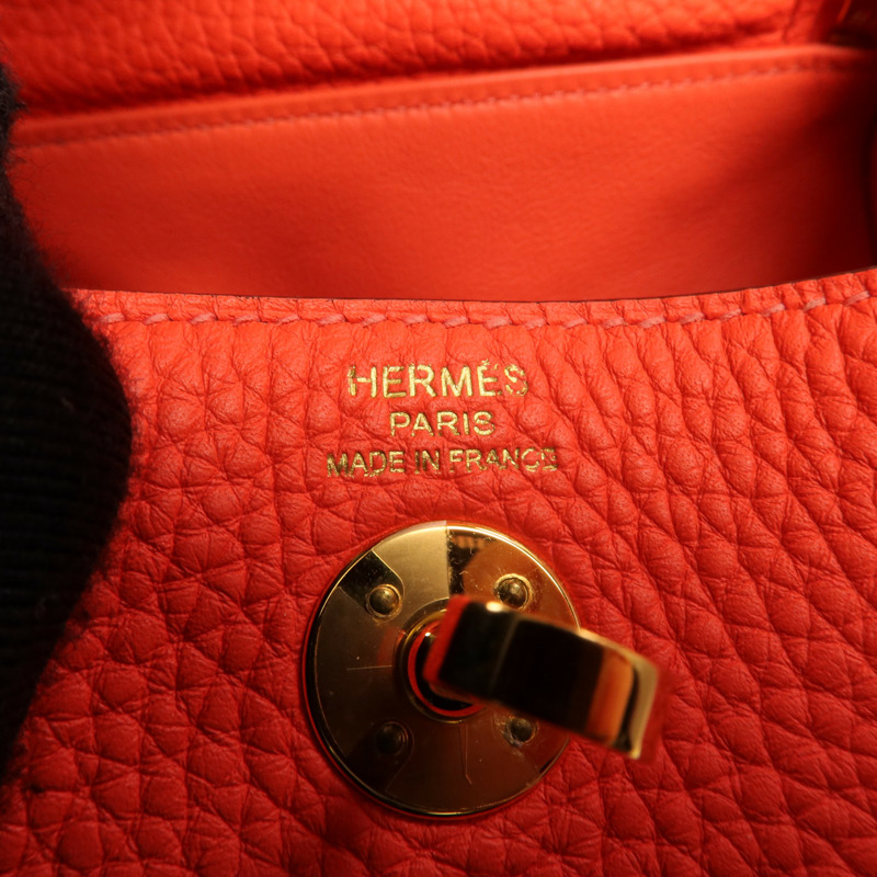 HERMES Clemence皮革Mini Lindy金扣手挽肩背兩用袋Rose Tomate-5