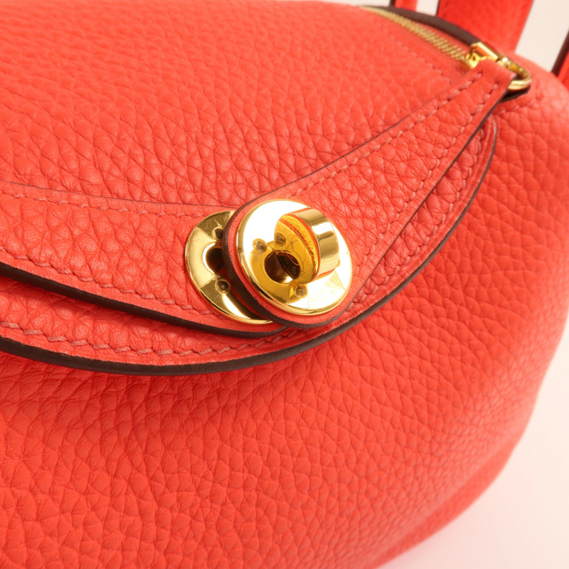 HERMES Clemence皮革Mini Lindy金扣手挽肩背兩用袋Rose Tomate-8