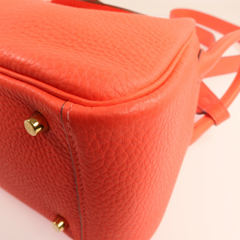 HERMES Clemence皮革Mini Lindy金扣手挽肩背兩用袋Rose Tomate-9