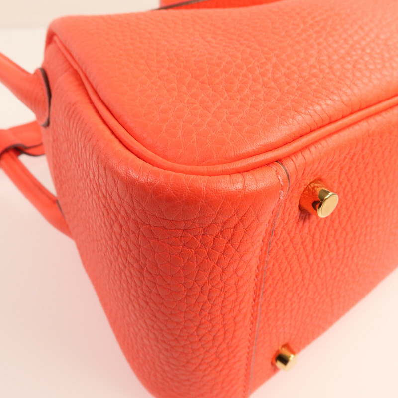 HERMES Clemence皮革Mini Lindy金扣手挽肩背兩用袋Rose Tomate-10