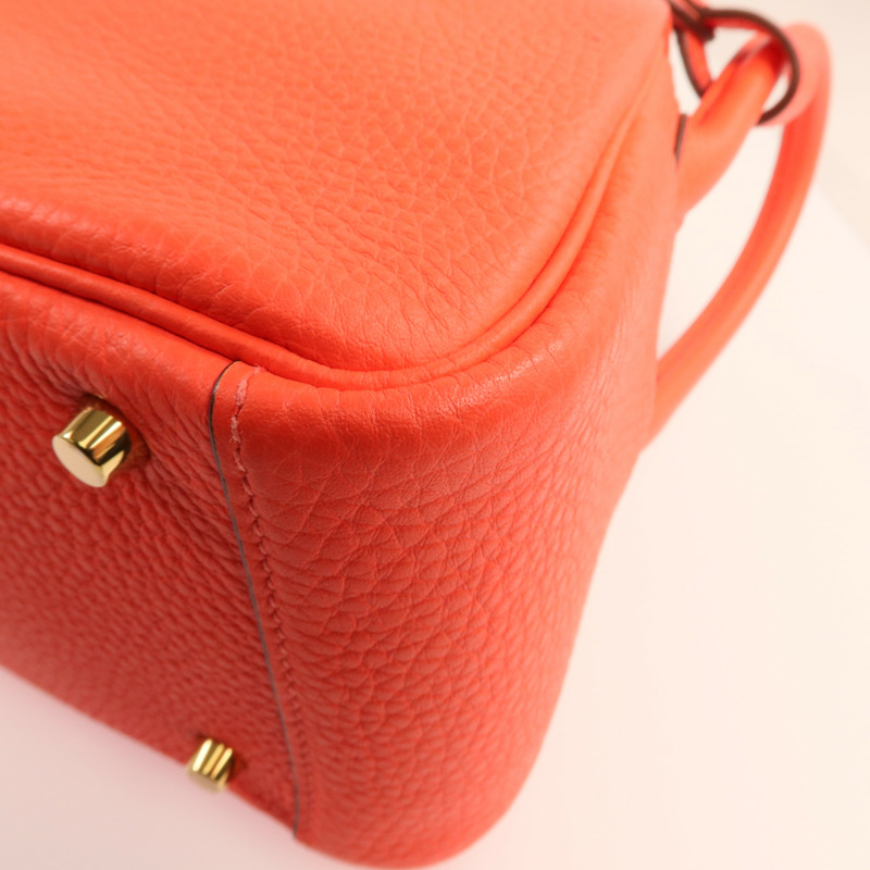 HERMES Clemence皮革Mini Lindy金扣手挽肩背兩用袋Rose Tomate-11