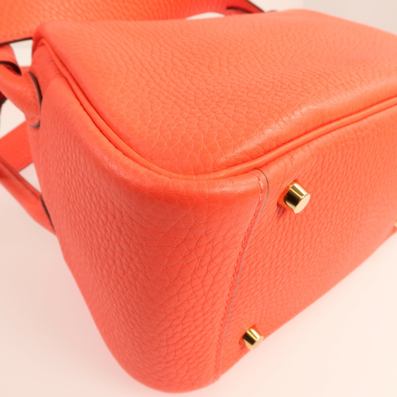 HERMES Clemence皮革Mini Lindy金扣手挽肩背兩用袋Rose Tomate-12
