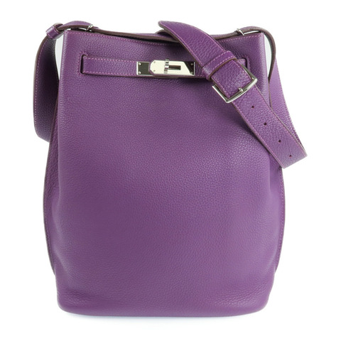 HERMES Clemence皮革So Kelly 22銀扣肩背袋Anemone