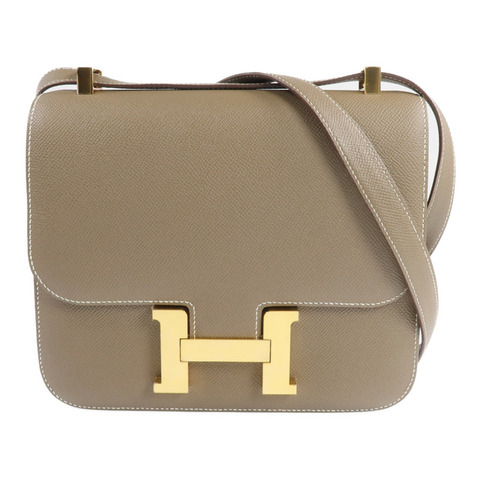 HERMES 皮革Constance 24金扣肩背袋Etoupe
