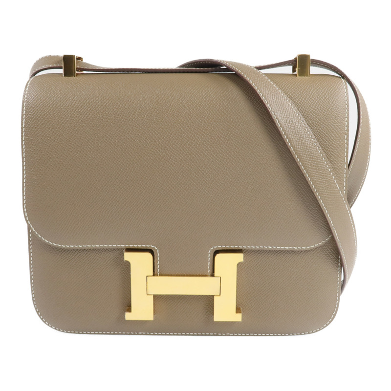 HERMES 皮革Constance 24金扣肩背袋Etoupe-0