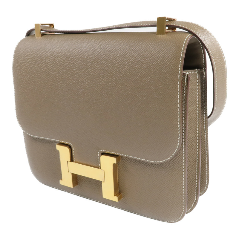 HERMES 皮革Constance 24金扣肩背袋Etoupe-1