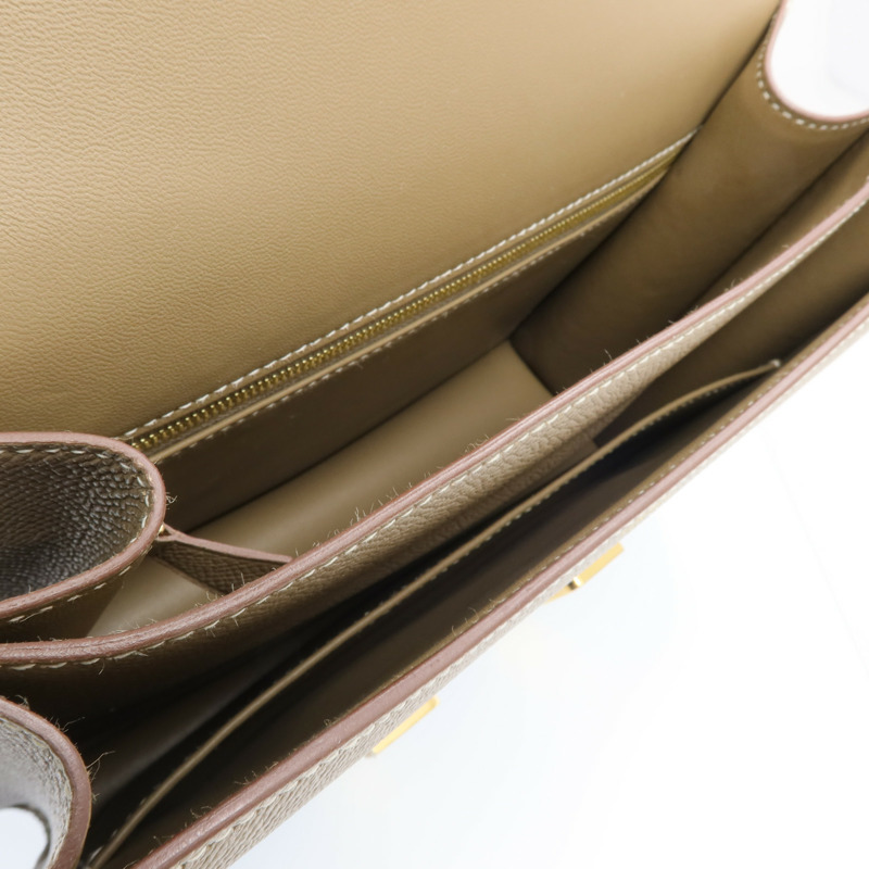 HERMES 皮革Constance 24金扣肩背袋Etoupe-4