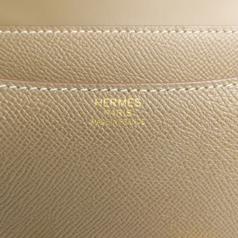 HERMES 皮革Constance 24金扣肩背袋Etoupe-5