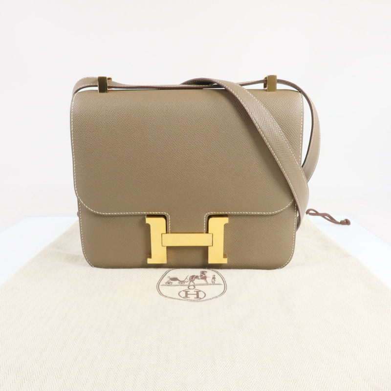 HERMES 皮革Constance 24金扣肩背袋Etoupe-8