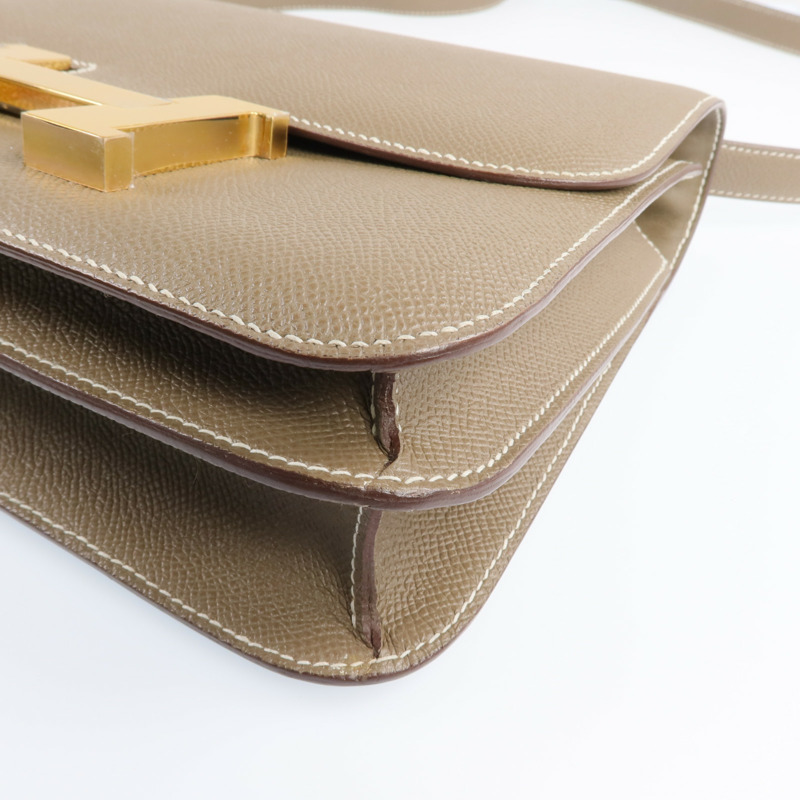 HERMES 皮革Constance 24金扣肩背袋Etoupe-9