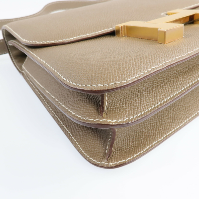 HERMES 皮革Constance 24金扣肩背袋Etoupe-10