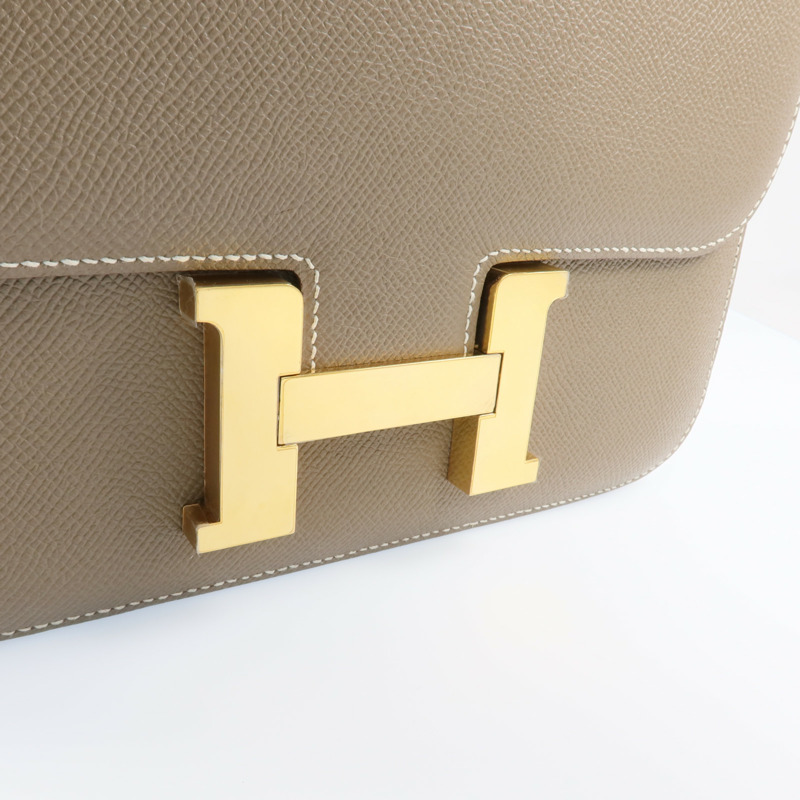HERMES 皮革Constance 24金扣肩背袋Etoupe-13