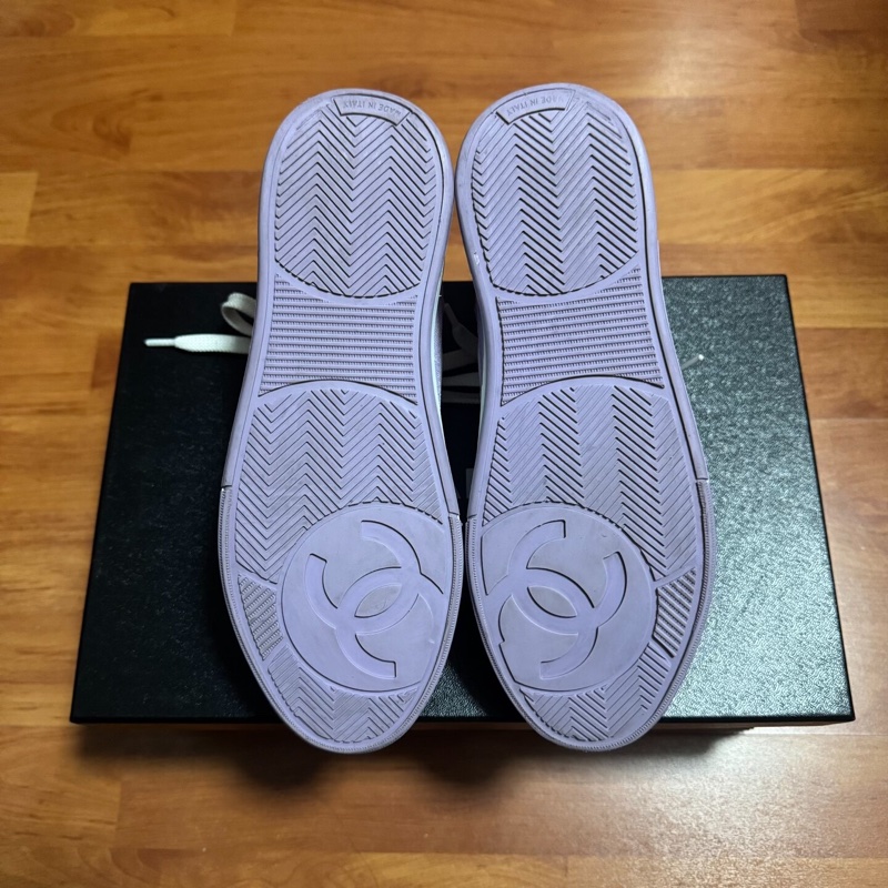 Chanel正品香奈兒雙C徽標休閒鞋 低幫板鞋 白紫色 37碼-6