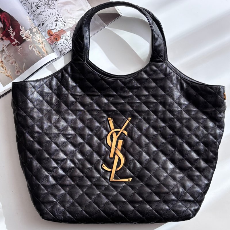 Rosé 同款::Saint Laurent::YSL Icare絎縫小羊皮超大型購物袋 大型手袋黑色-1