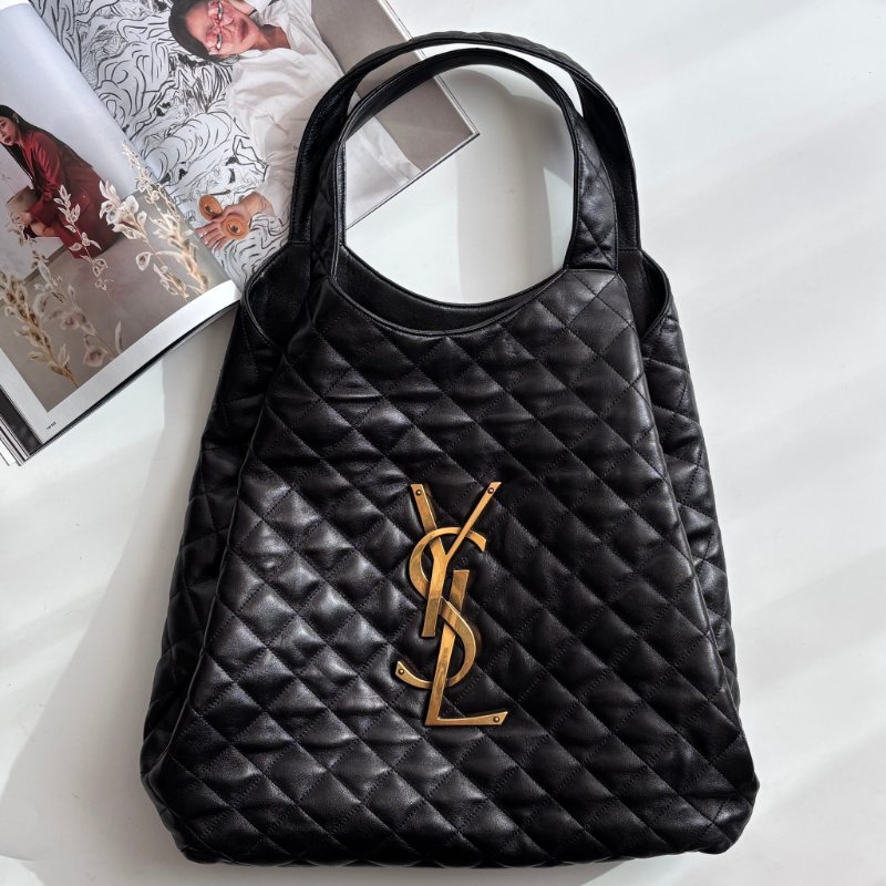 Rosé 同款::Saint Laurent::YSL Icare絎縫小羊皮超大型購物袋 大型手袋黑色-2