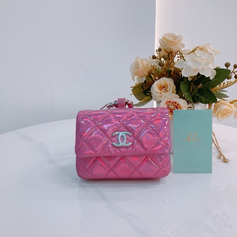 MS0518 CHANEL 香奈兒幻彩桃紅色特別版卡包吊飾CARD HOLDER WITH HOOK GOATSKIN IRIDESCENT PURPLE