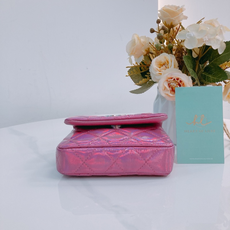 MS0518 CHANEL 香奈兒幻彩桃紅色特別版卡包吊飾CARD HOLDER WITH HOOK GOATSKIN IRIDESCENT PURPLE-2