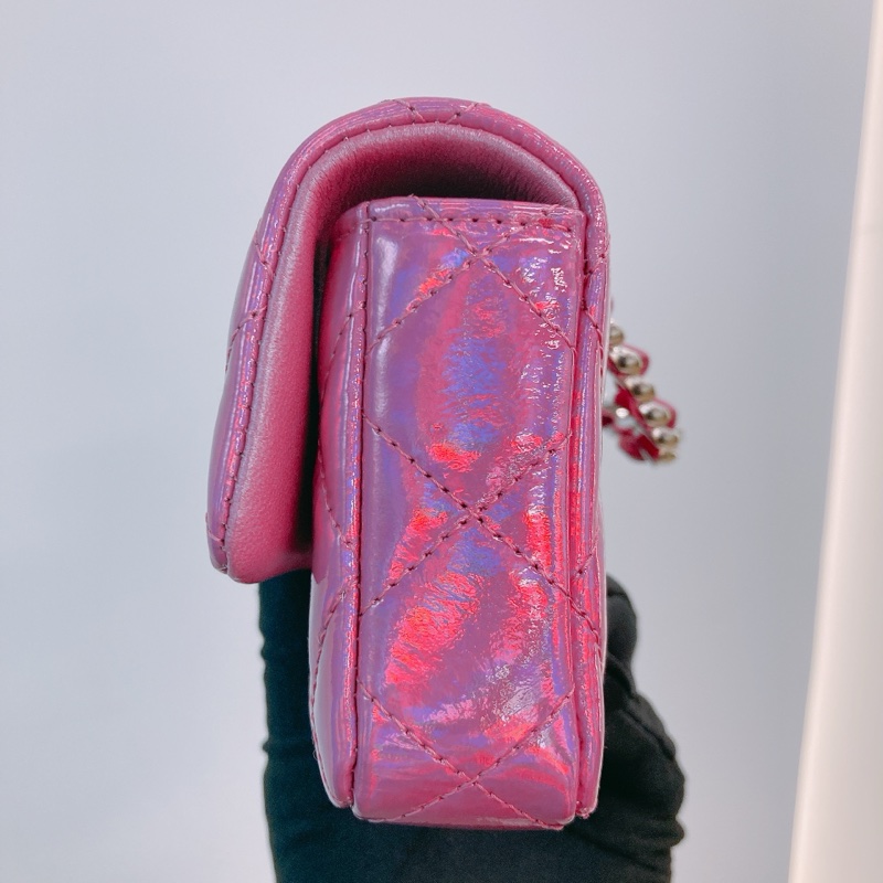 MS0518 CHANEL 香奈兒幻彩桃紅色特別版卡包吊飾CARD HOLDER WITH HOOK GOATSKIN IRIDESCENT PURPLE-3