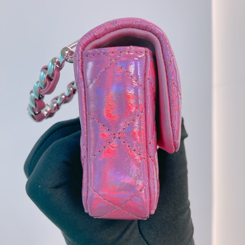 MS0518 CHANEL 香奈兒幻彩桃紅色特別版卡包吊飾CARD HOLDER WITH HOOK GOATSKIN IRIDESCENT PURPLE-4